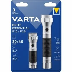 Varta Brite Essential Twin Pack F10 & F20, Taschenlampe (silber/schwarz, Zwei Taschenlampen)