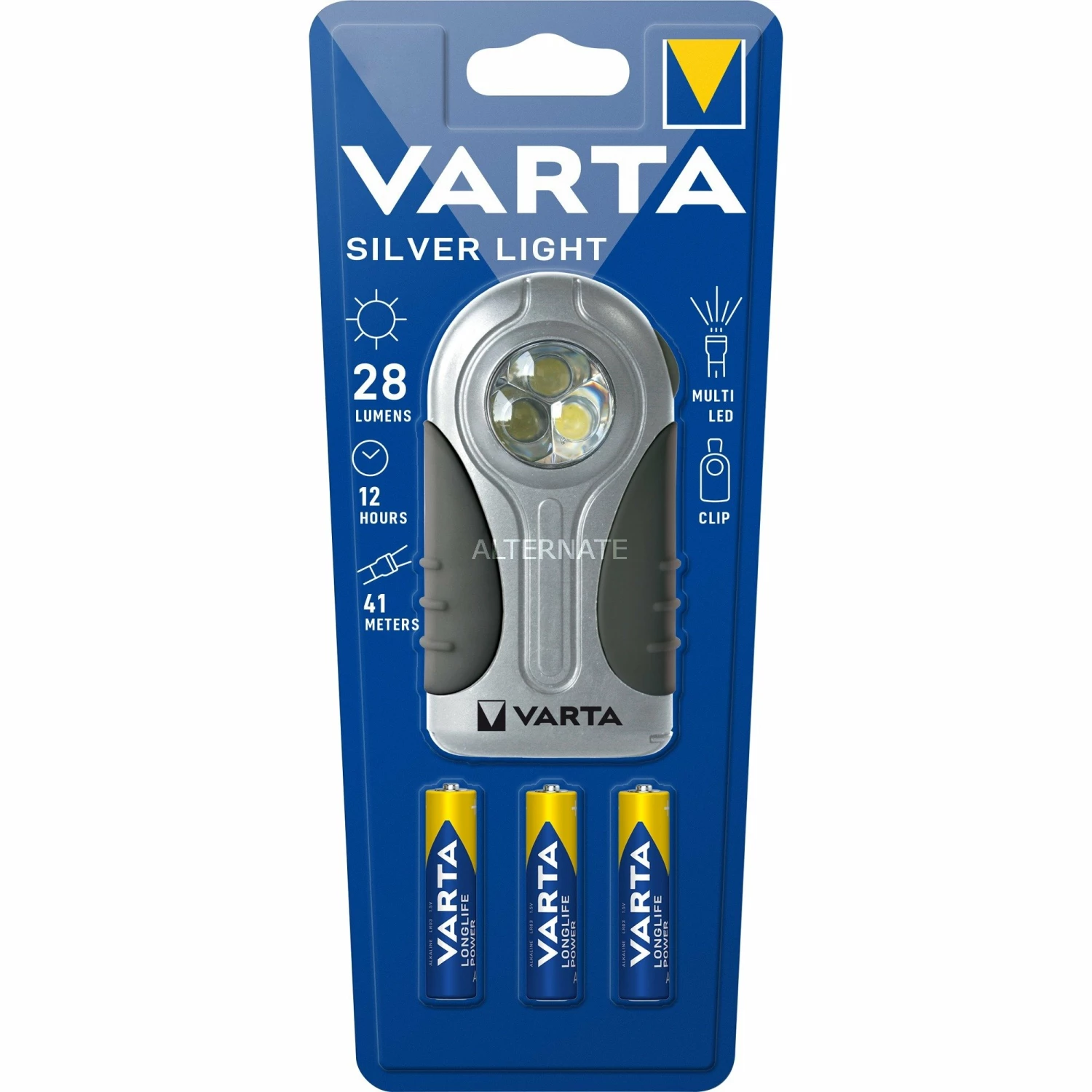 Taschenlampen Varta Silver Light, Taschenlampe (silber/schwarz) 3 Taschenlampen Varta Silver Light, Taschenlampe (silber/schwarz)